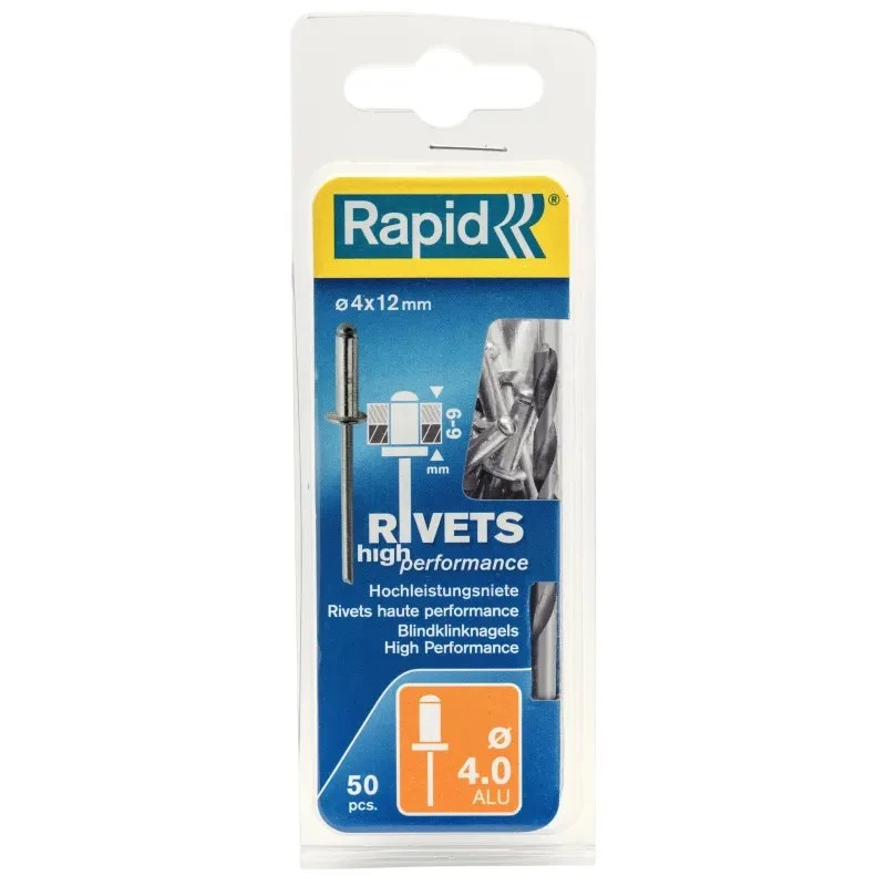 Rapid Alu blindnitter Ø4,0x12 mm – 50 stk inkl. bor