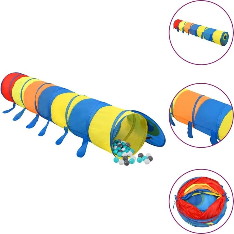 Legetunnel med 250 bolde 245 cm – flerfarvet polyester