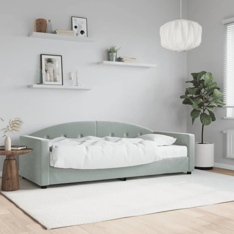Daybed med madras 80x200 cm - lysegrå velour