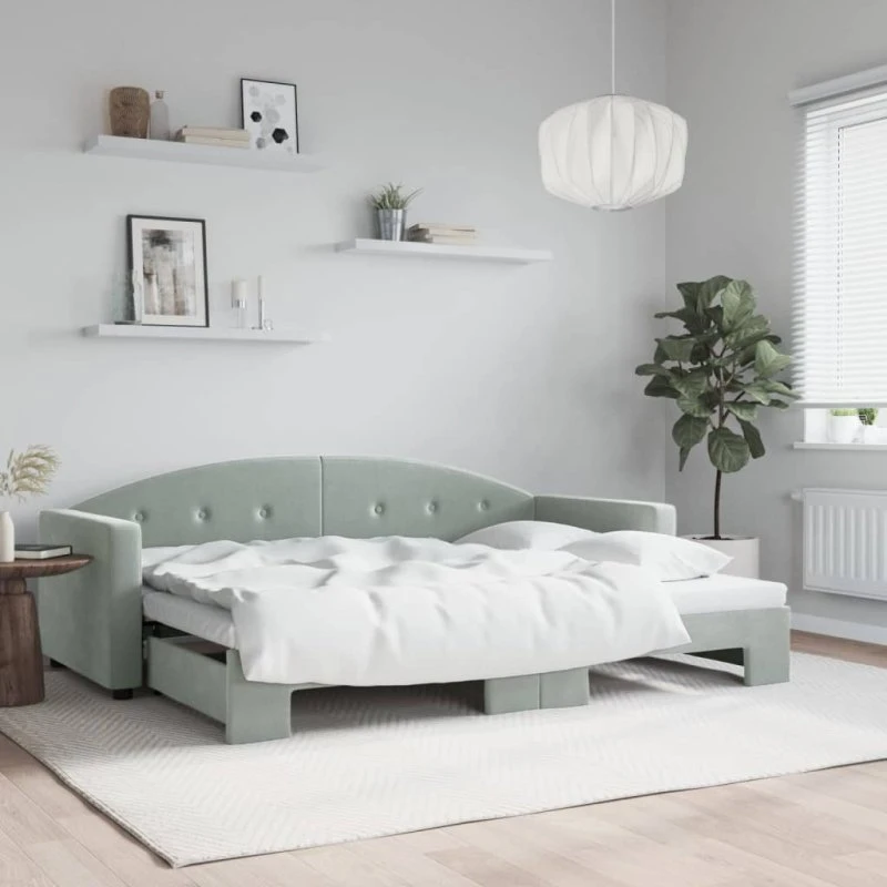 Daybed med udtræk 80x200 cm i lysegrå velour