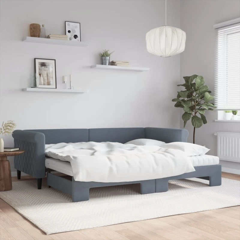 Daybed med udtræk og madras 90x200 cm – mørkegrå velour