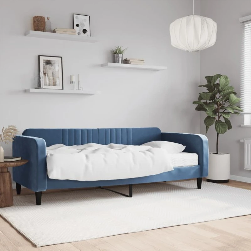 Daybed med madras 90x200 cm - blå velour