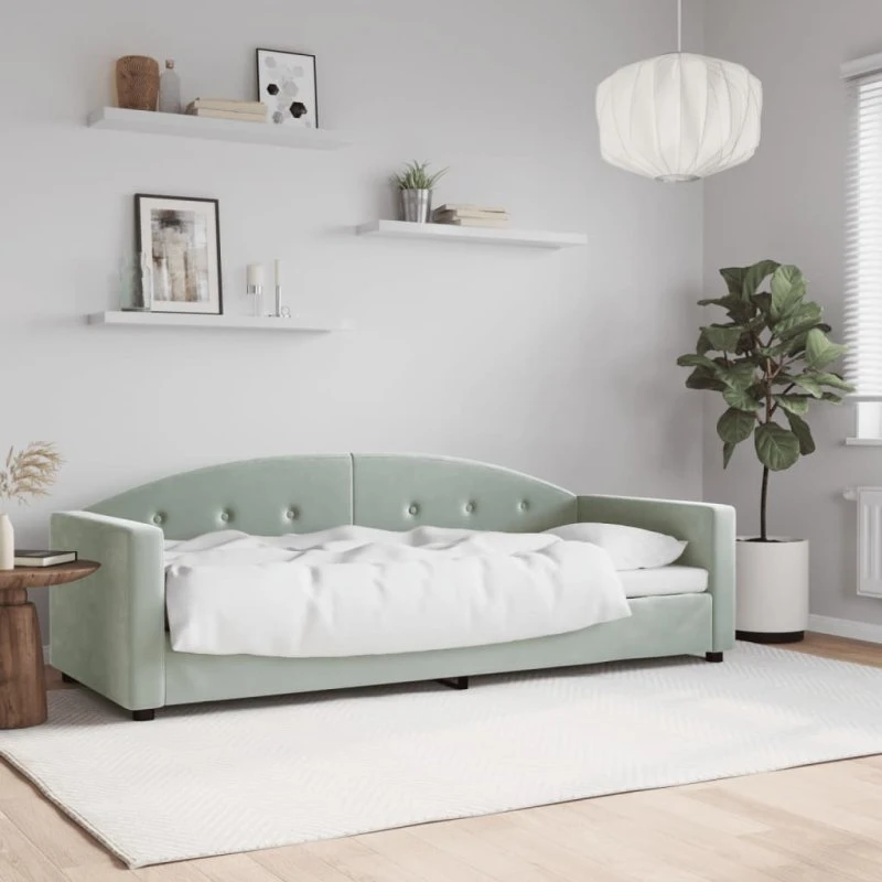 Daybed 80x200 cm i lysegrå velour – 2-i-1 sovesofa