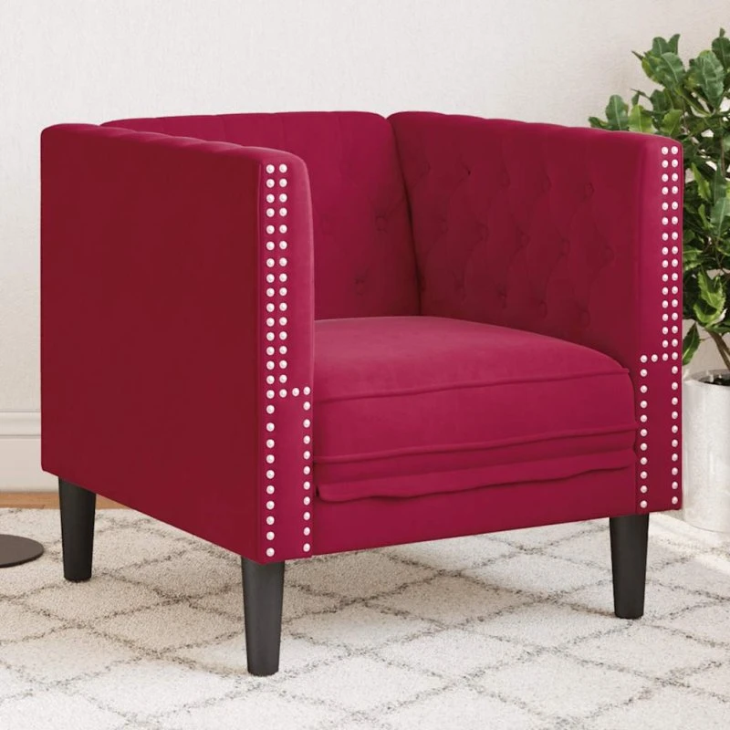 Chesterfield-sofastol i fløjl, vinrød