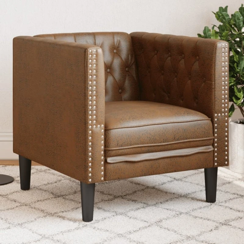 Chesterfield-sofastol i imiteret ruskind, brun