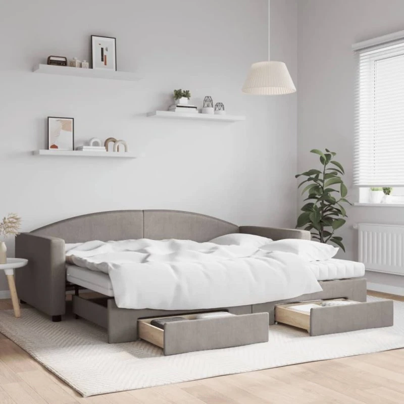 Daybed med udtræk og skuffer 90x200 cm - Gråbrun stof