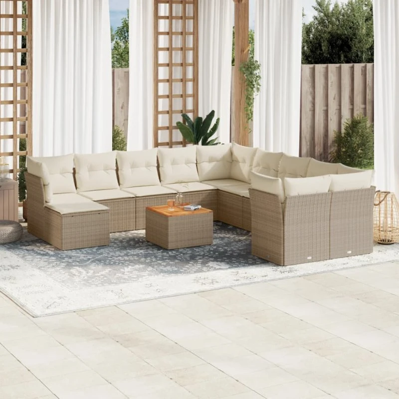 Sofasæt til haven 12 dele i polyrattan beige med hynder