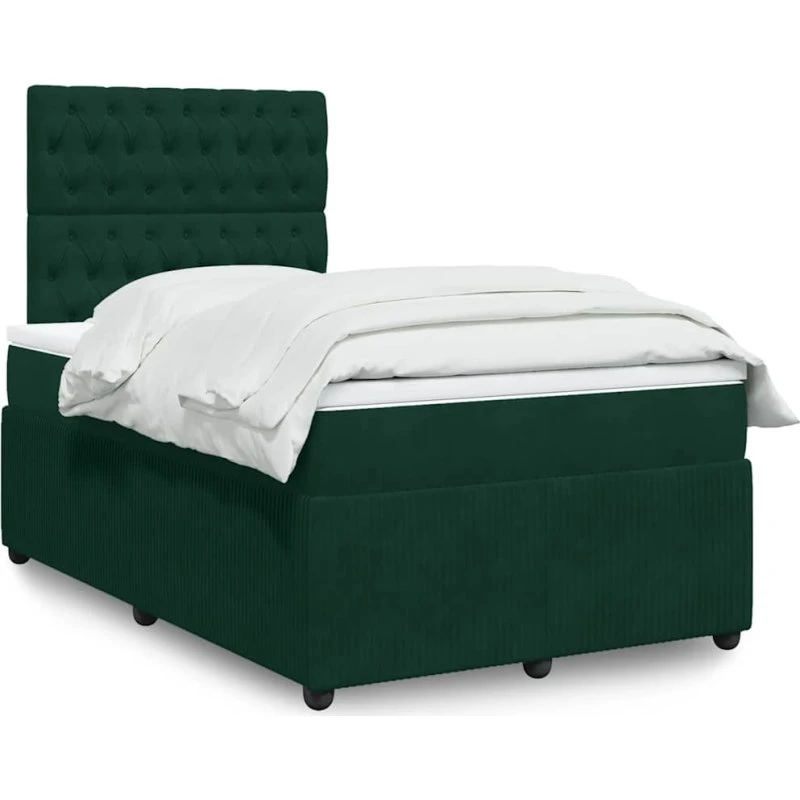 Kontinentalseng 120x190 cm med madras - mørkegrøn velour