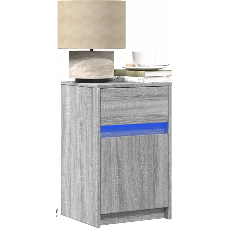 Sengeborde 2 stk. med LED (RGB) i grå Sonoma-eg