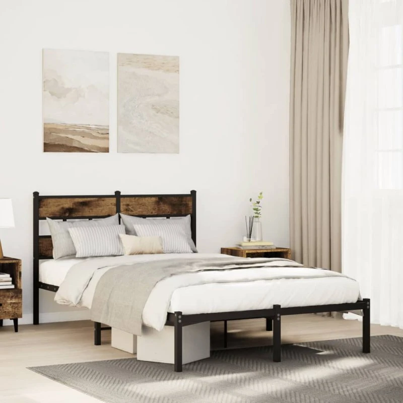 Sengeramme 120x200 cm i metal – røget egetræ