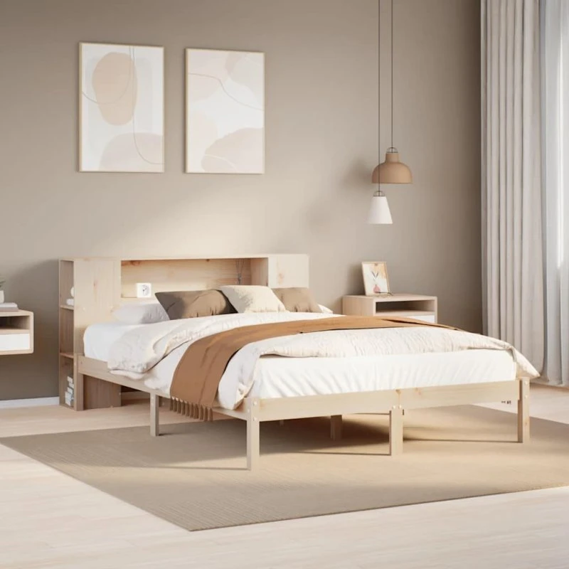 Seng med reol 140x200 cm i massivt fyrretræ (uden madras)
