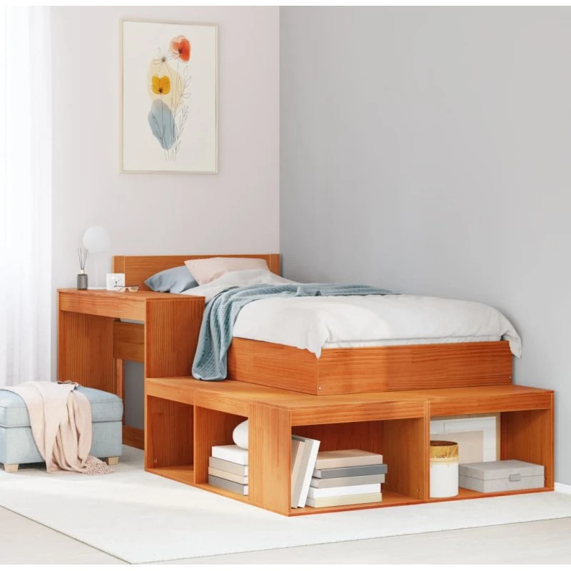 Sengebord med skrivebord i massivt fyrretræ 222x122x75 cm