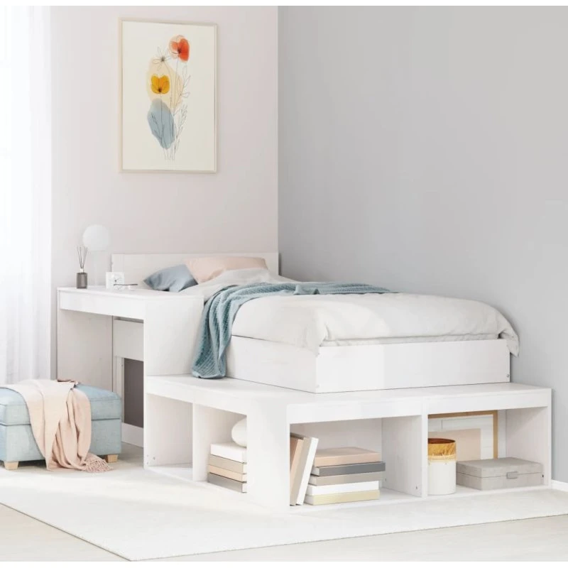 Sengebord med skrivebord 232x112x75 cm i massivt fyrretræ, hvid