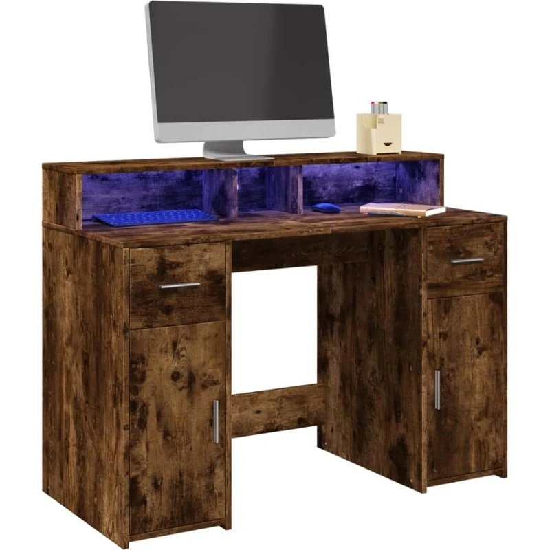 Skrivebord 120x55x91 cm med RGB LED – Røget eg