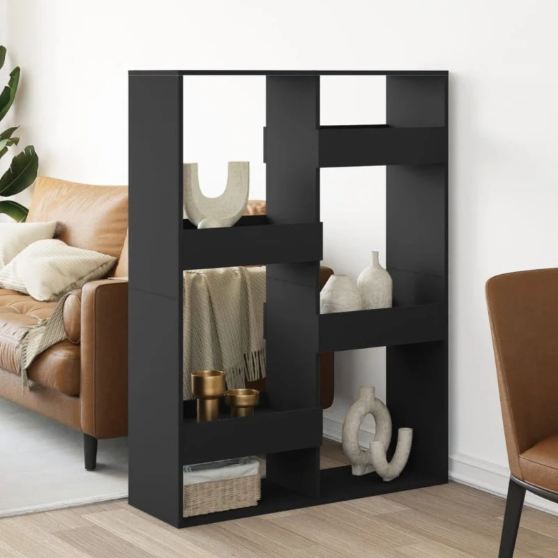 Rumdeler reol i konstrueret træ 100x33x135 cm – sort