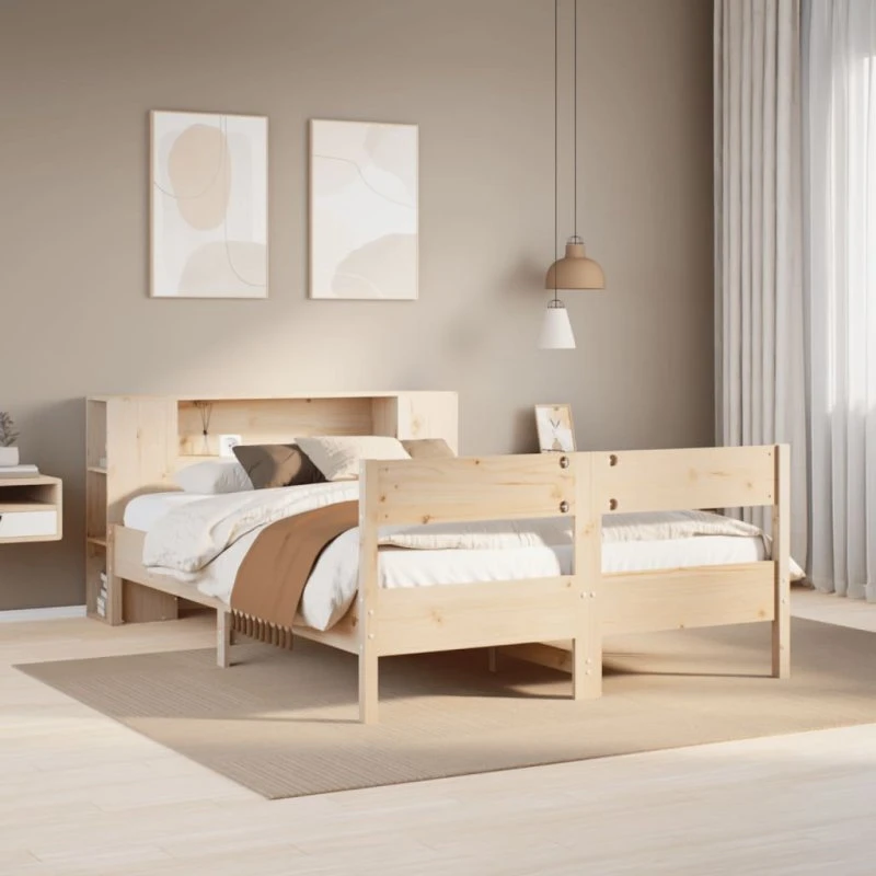 Seng med reol 140x200 cm i massivt fyrretræ (uden madras)