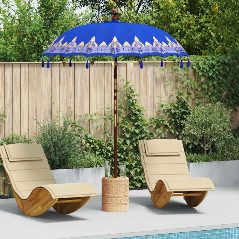 Balinesisk parasol blå 185x185x260 cm – bomuld & træ