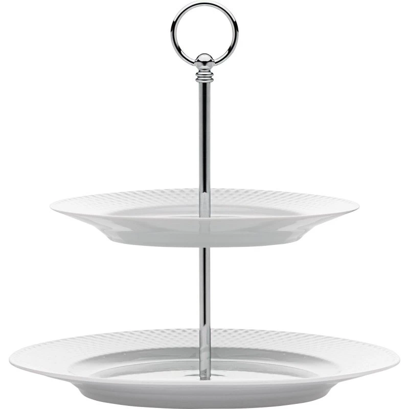 Lyngby Porcelæn Rhombe kagefad / etagere 27 cm, hvid