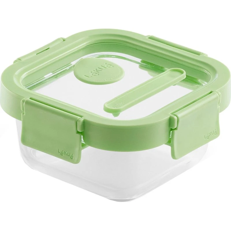 Lékué firkantet madkasse 320 ml – glas, grøn