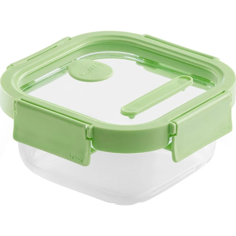 Lékué firkantet madkasse i borosilikatglas 520 ml, grøn
