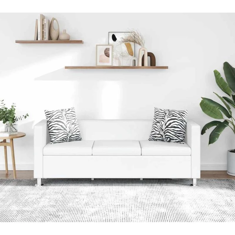 3-pers. sofa i hvidt kunstlæder — kompakt & stilren