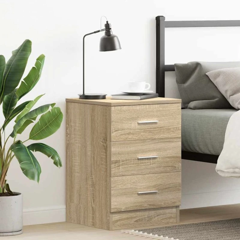 Sengebord Sonoma-eg 38x35x56 cm – 3 skuffer