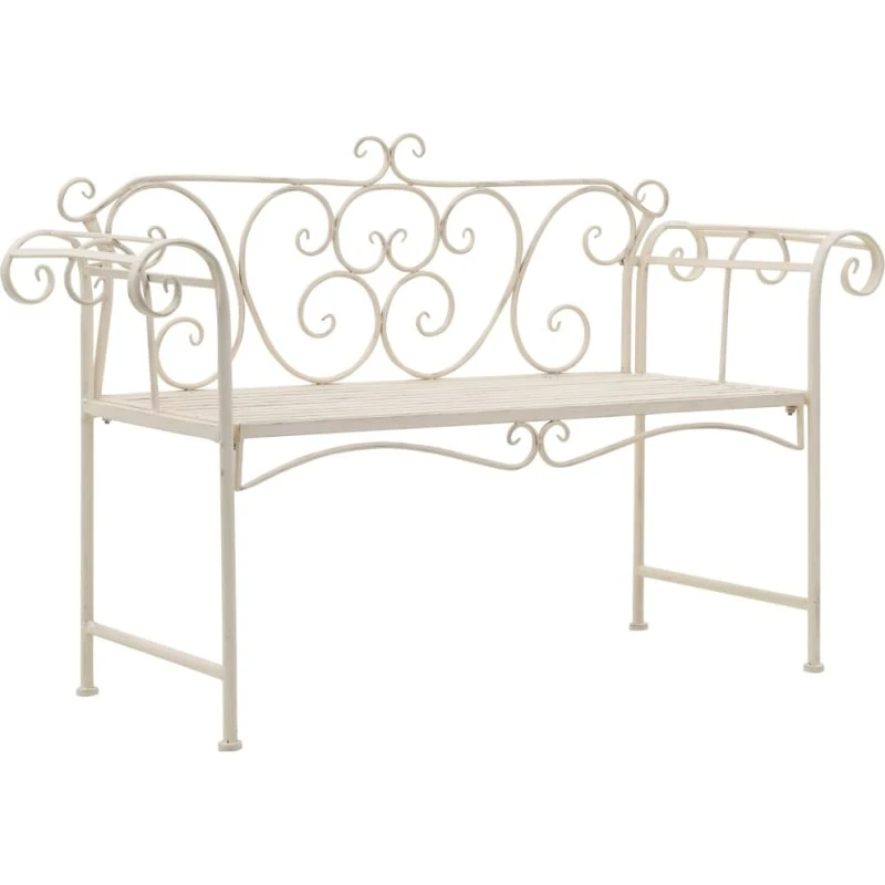 Havebænk i metal 132 cm - antik hvid, vintagestil