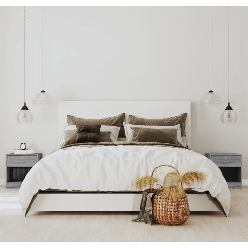 Sengeborde 2 stk. med skuffe - Grå Sonoma-eg