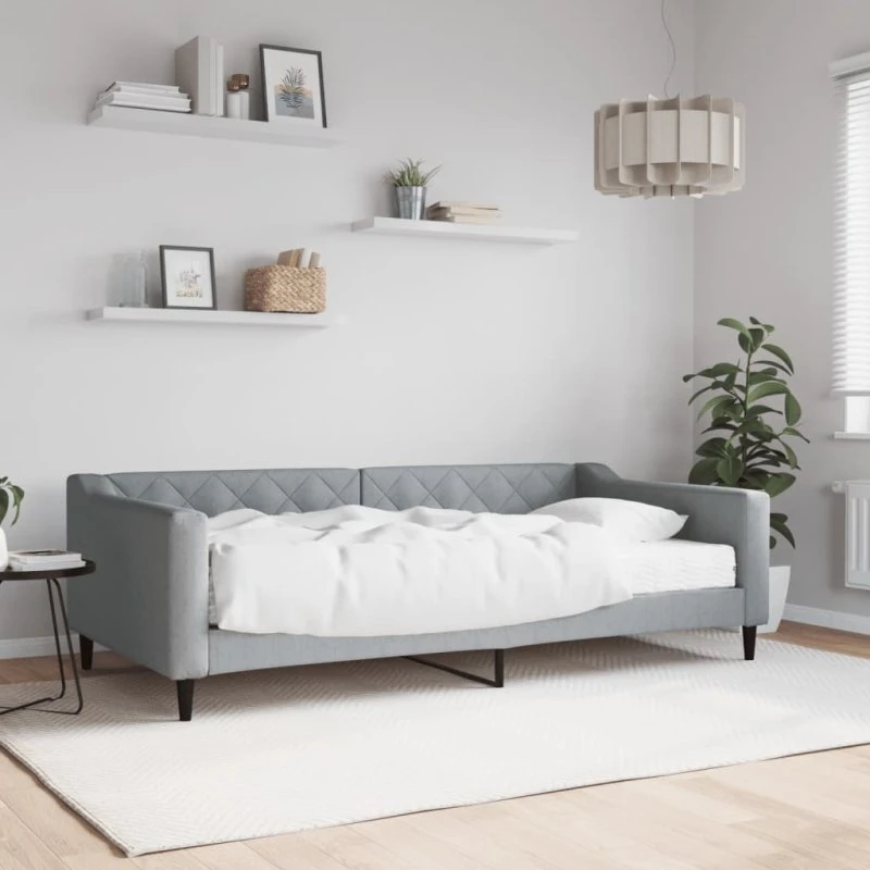 Daybed med madras 100x200 cm stof lysegrå