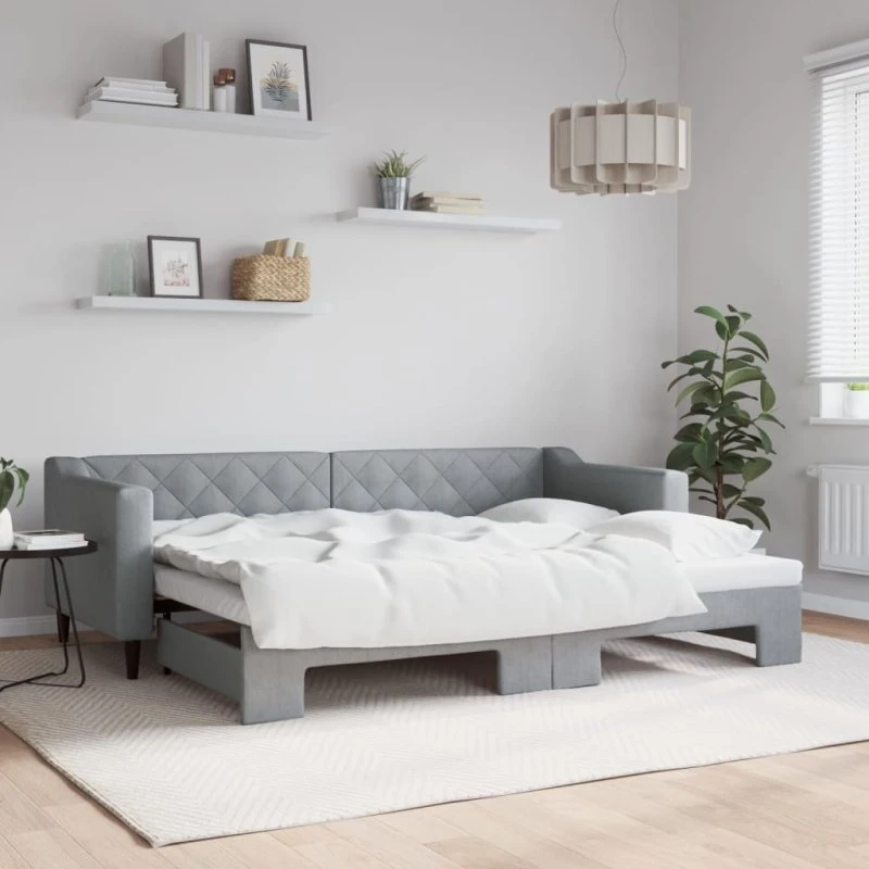 Daybed med udtræk 80x200 cm – stof lysegrå