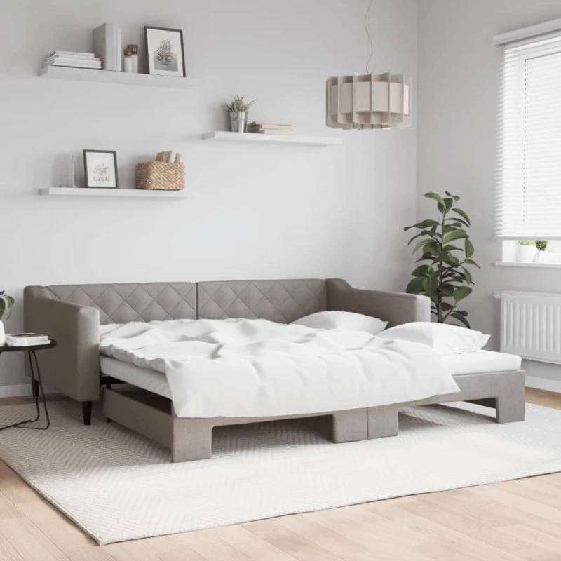 Daybed med udtræk 100x200 cm - gråbrunt stof