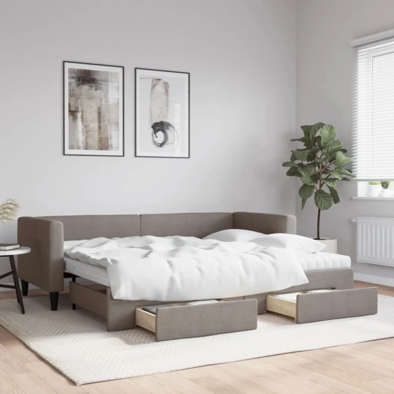 Daybed med udtræk & skuffer 80x200 cm - gråbrun stof