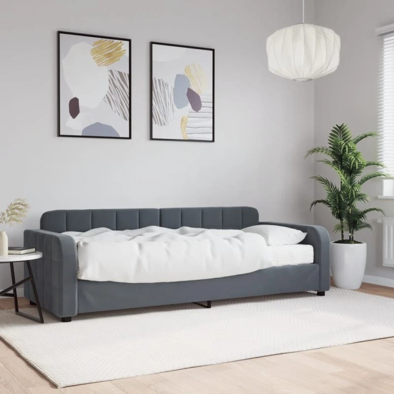 Daybed med madras 80x200 cm - mørkegrå velour