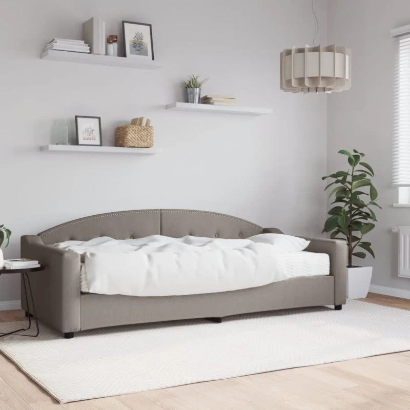 Daybed med madras 90x200 cm i gråbrun stof