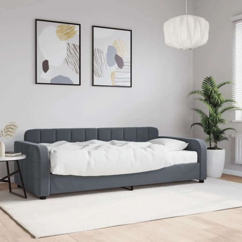 Daybed med madras 90x200 cm velour mørkegrå