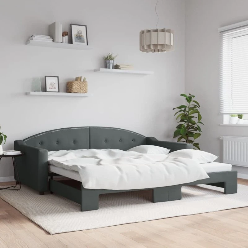 Daybed med udtræk 100x200 cm - mørkegrå stof
