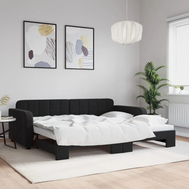 Daybed med udtræk 90x200 cm i sort velour