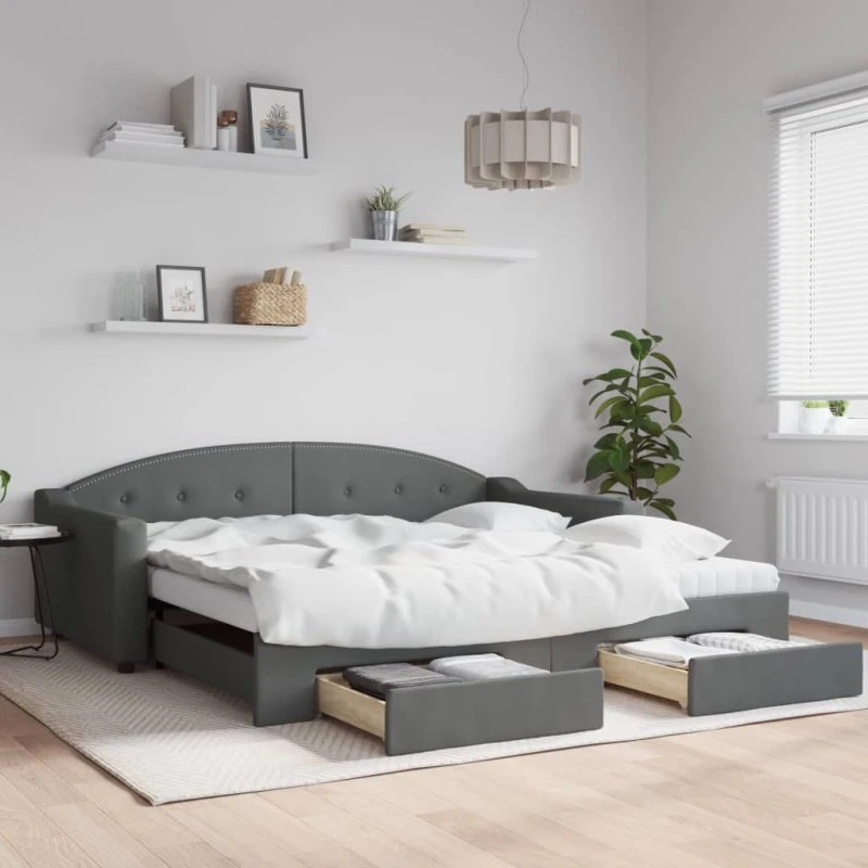 Daybed 2-i-1 med udtræk og skuffer 100x200 mørkegrå