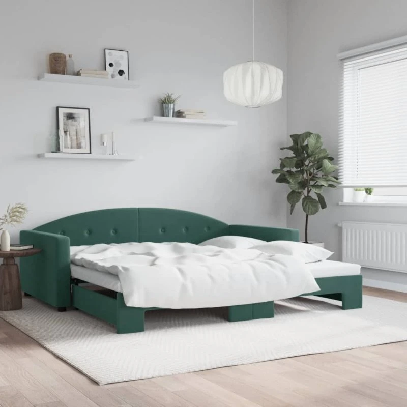 Daybed med udtræk 100x200 cm - velour mørkegrøn