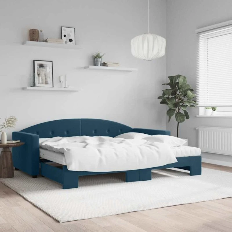 Daybed med udtræk & madras 90x200 cm - Blå velour