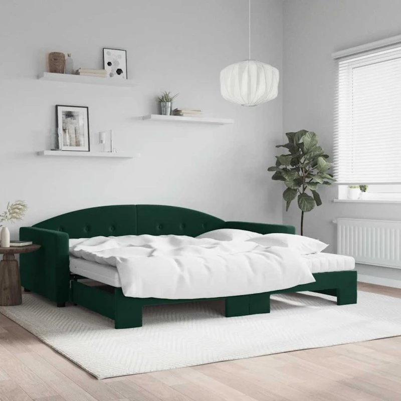 Daybed med udtræk 100x200 cm velour mørkegrøn