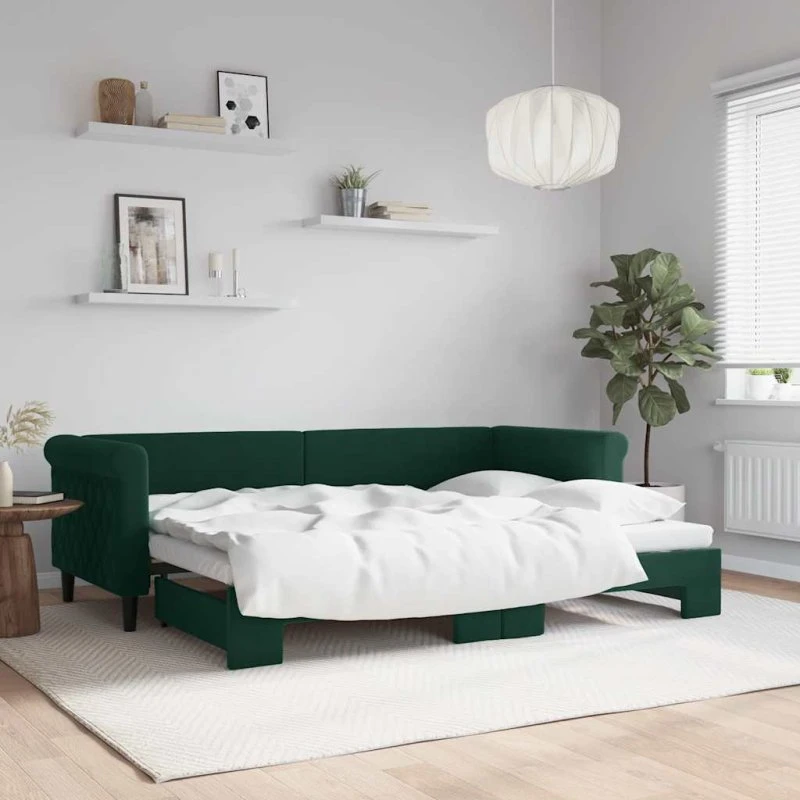 Daybed med udtræk 80x200 cm i mørkegrøn velour