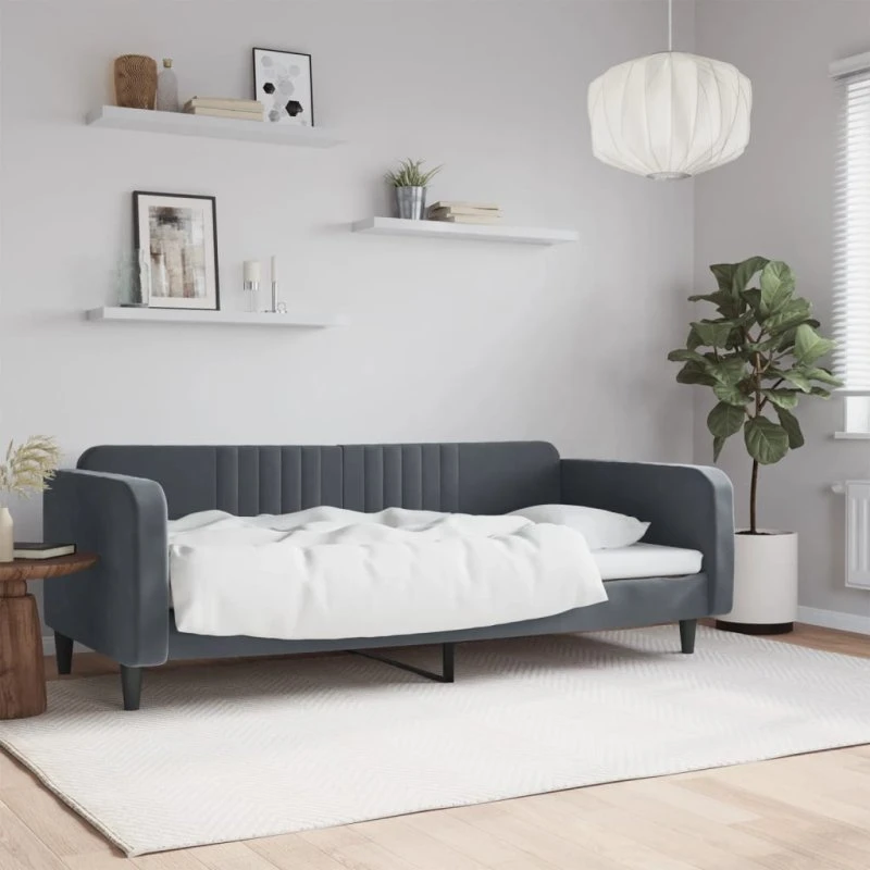 Daybed 100x200 cm velour mørkegrå – 2-i-1 sovesofa