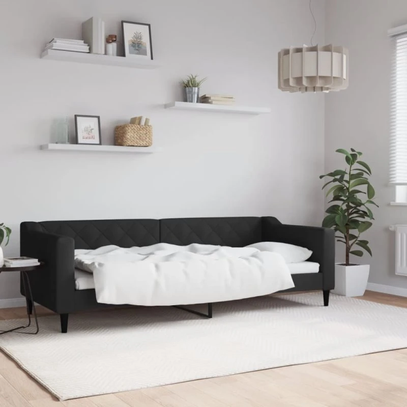 Daybed 80x200 cm i sort stof – 2-i-1 sofa og seng