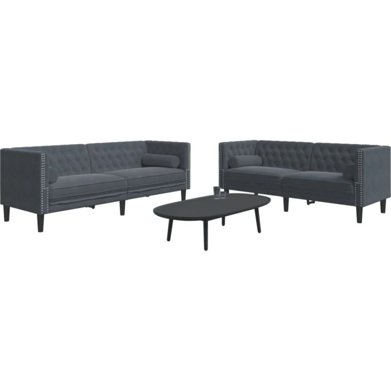 Chesterfield 2-personers sofa i fløjl - mørkegrå