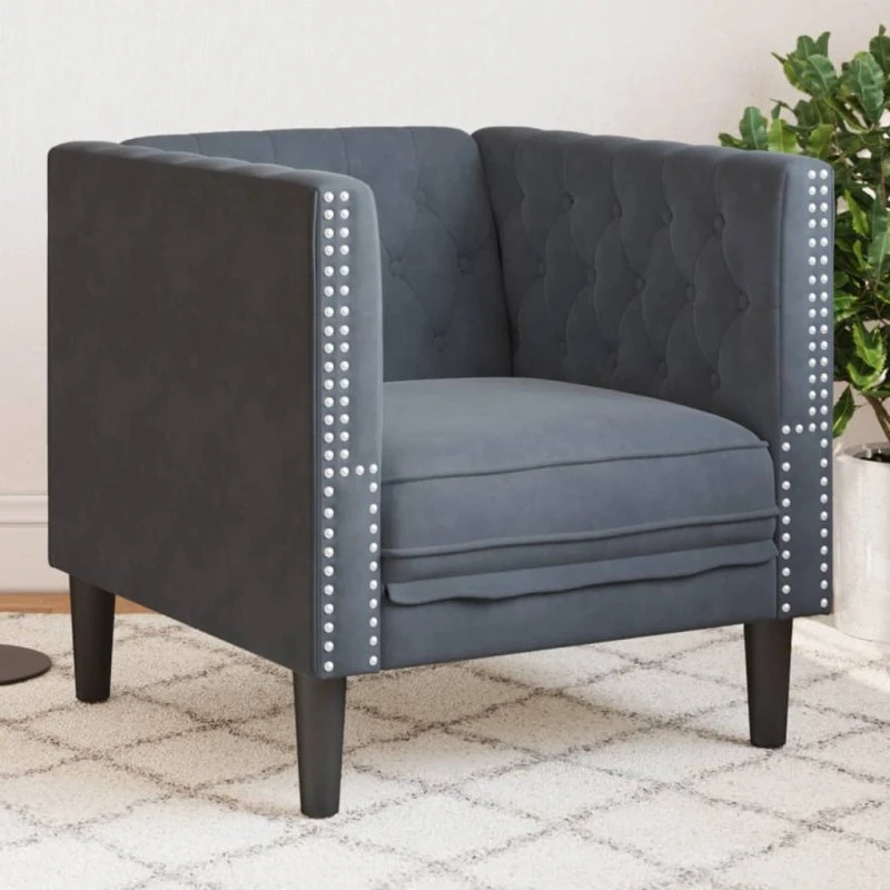 Chesterfield sofastol i fløjl - mørkegrå