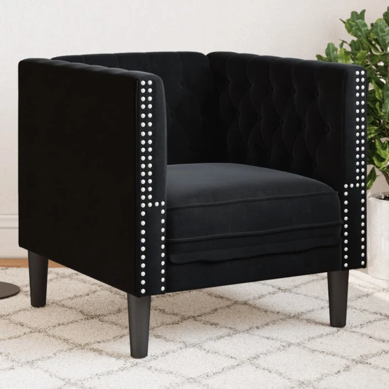 Chesterfield-sofastol i sort fløjl