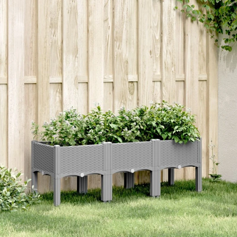 Plantekasse med ben 120x40x42 cm - lysegrå PP