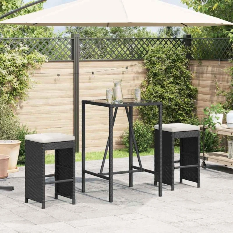 Sort polyrattan barstol sæt 2 stk. med hynder