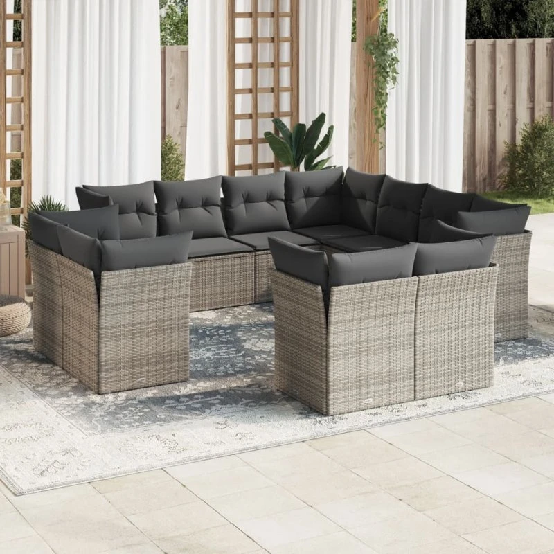 Loungesæt havemøbler 11 dele i grå polyrattan